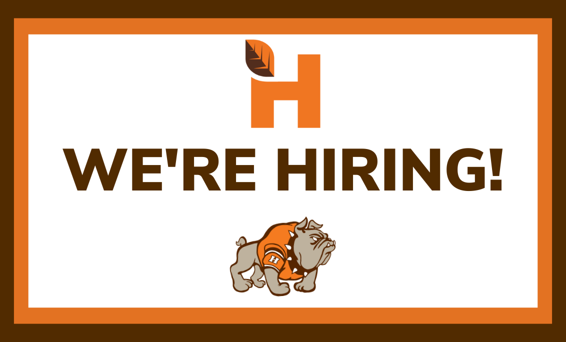 Graphic with Heath Schools logo and Bulldog with the message &#34;We&#39;re hiring!&#34;
